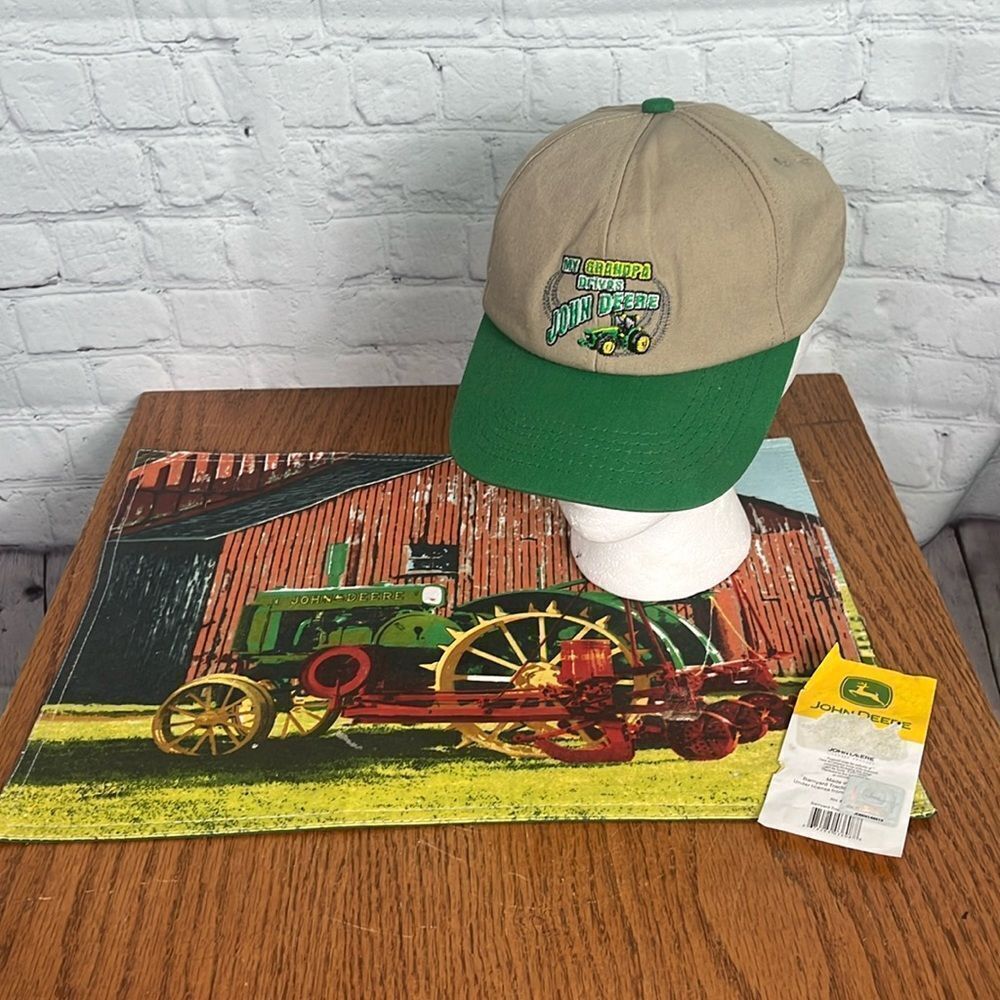 “My Grandpa Drives John Deere" Snapback Cap & John Deere Placemat for kids